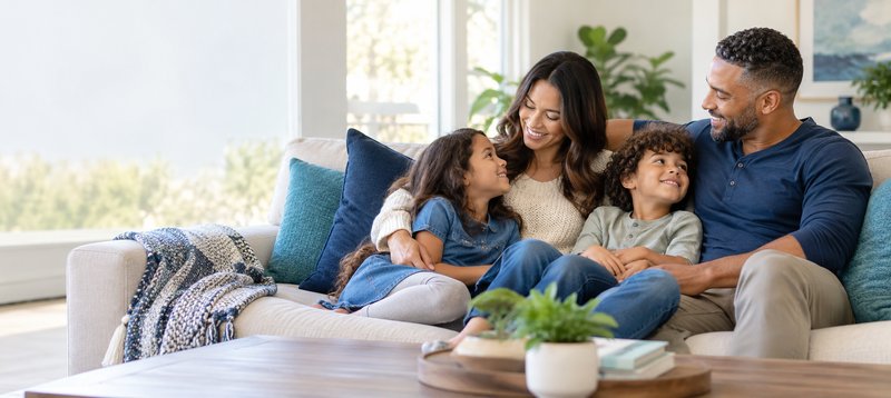 Family spending time together at home while planning for long-term financial protection
