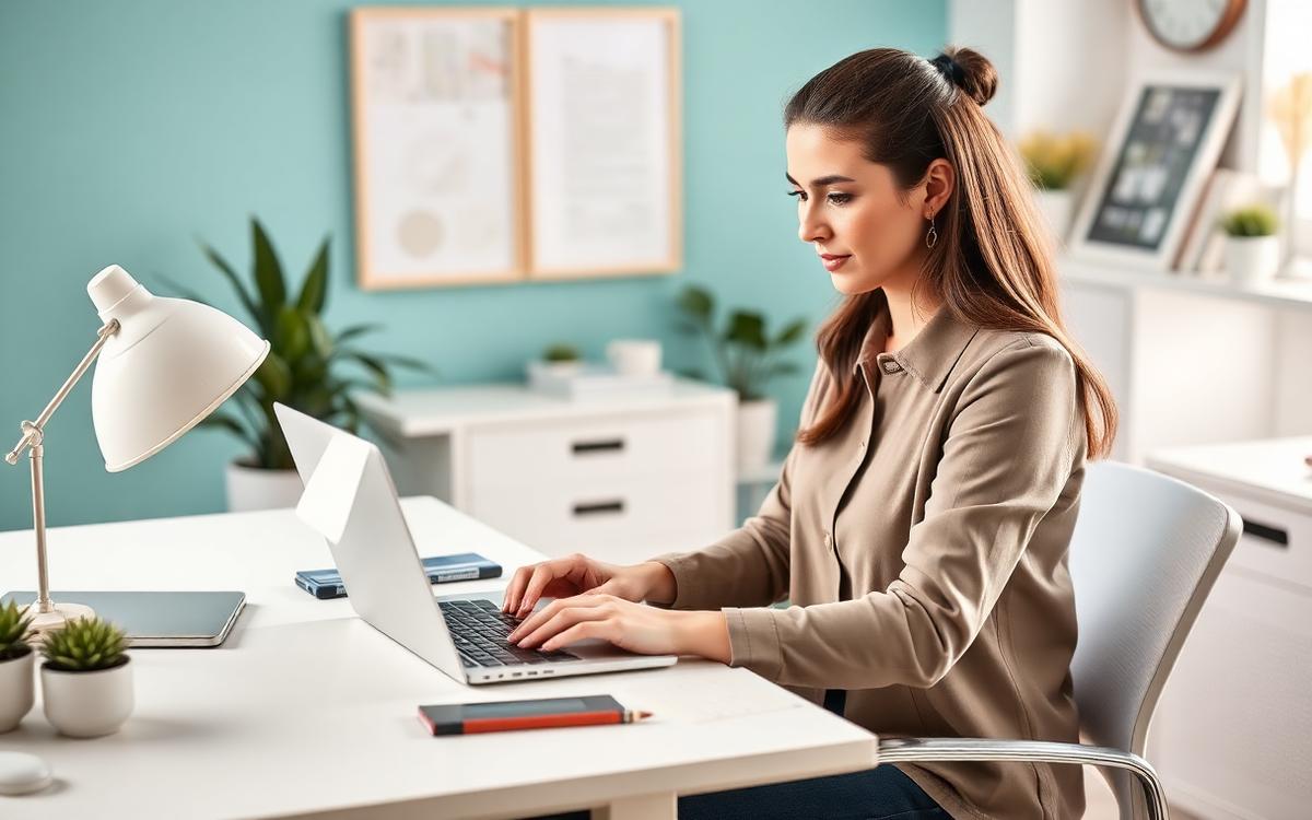 A self-employed professional working at a home office desk